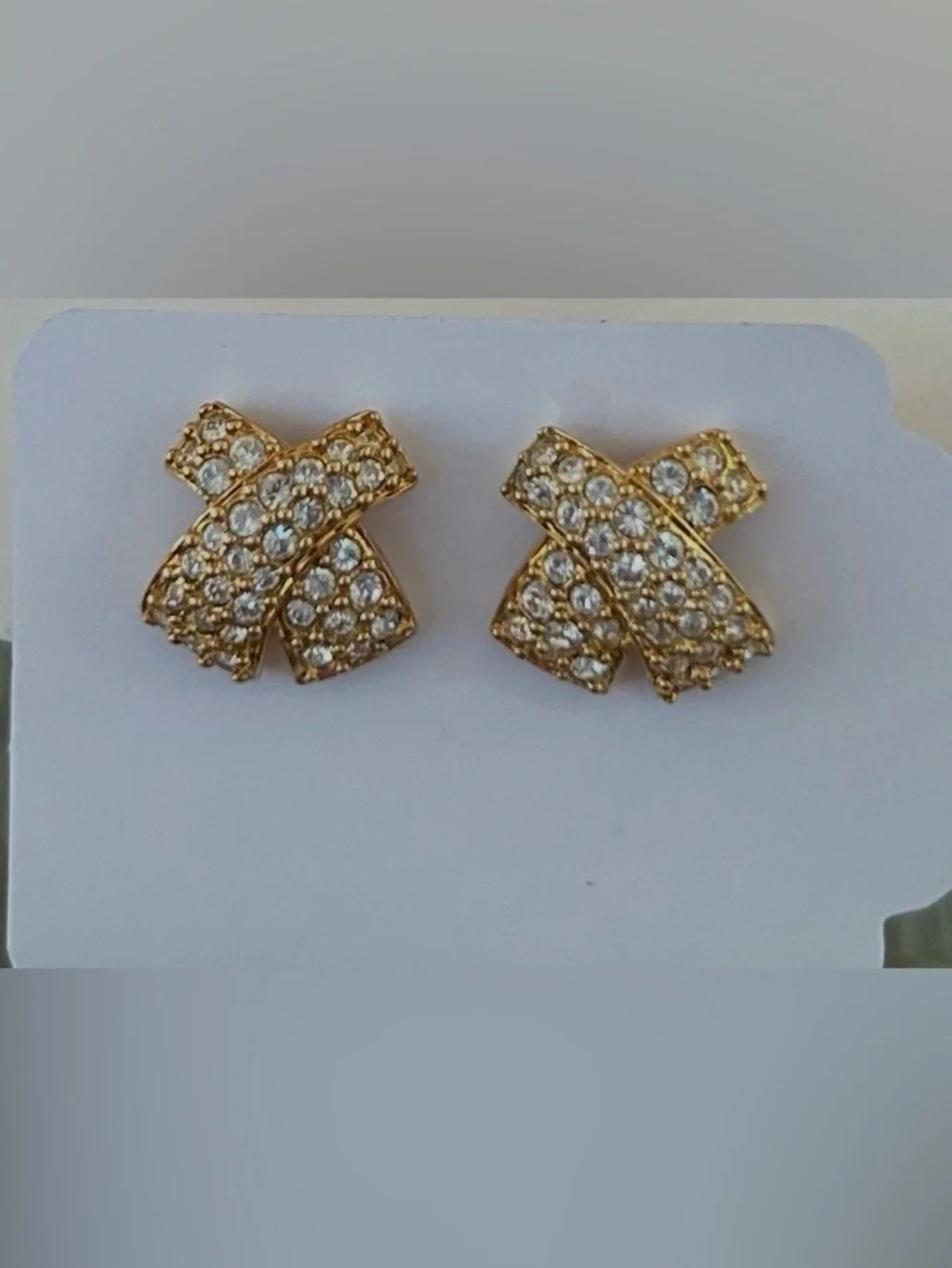 SWAROVSKI Signed Vintage Gold Tone Crystal Stud Earrings